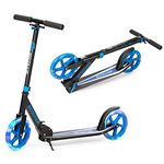 COSTWAY Folding Kick Scooter, 2 Flash Wheels Scooter with 3-Level Adjustable Handlebar, Rear Foot Brake and Carrying Strap, Sports Scooters for Kids Teens Adults (Blue)