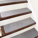 COSY HOMEER Stair Treads Non-Slip Carpet Mat 28inX9in Indoor Stair Runners for Wooden Steps, Stair Rugs for Kids and Dogs, 100% Polyester TPE Backing 7pcs,Grey,Protect Floor