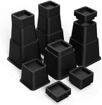 MYMULIKE Bed Risers Heavy Duty, 12 Inch Adjustable Furniture Risers, Elevation in Heights 3,4,5,6,7,8,9,10,11,12 Inch for Couch, Bed, Chair, Sofa, Desk, Dorm Bed Risers, Set of 4, Black