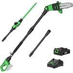 SOYUS Cordless Pole Saw 8-Inch, 2-in-1 Pole Hedge Trimmer 18-Inch, 15-Foot Max Reach Pole Saw for Tree Trimming, 16ft/s Speed, Auto Oiling, Multi-Angle Pole Chainsaw with 2.0Ah Battery & Charger