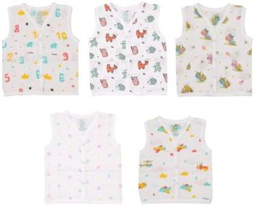 A toddler thing - Organic Cotton Muslin Button Jabla | White Jhabla | Assorted Pack of 5 | Size - 3-6 Months | for Boys & Girls Summer Wear Jabala | Sleeveless Regular Fit Vest | Baby Products