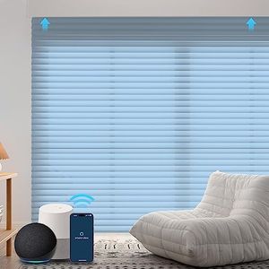 ZSTARR Motorized Shangri-La Shades Light Filtering Window Roller Shades Compatible with Alexa Google Remote Control Rechargeable Smart Sheer Blinds Customized Size (Light Blue)