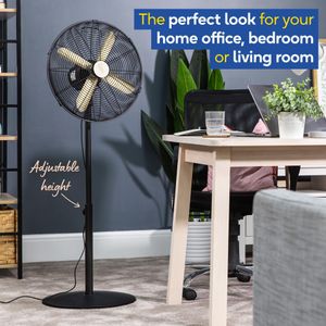 Russell Hobbs 16” Metal Pedestal Fan – Brushed Gold & Black, 3 Speeds, Oscillating