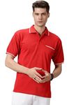 ANGAR Mens Striped Cotton Collar Tshirts with Pocket Polo Neck Top Tees Slim Fit Trendy Short Sleeve T-Shirts for Boys Red