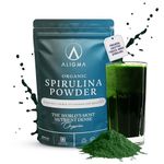 Aligma Organic Spirulina Powder 500 Gram for Immune System Booster - Super Greens Powder Loaded with Vital Nutrients & High in Vitamins, Calcium, Gluten Free & Vegan Protein Powder |Resealable Package