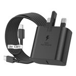 For Samung Super Fast Charger，for Samsung 25W USB C Fast Charging Plug and 2M Cable USB C to C for Samsung Galaxy S24 S23 Ultra S22 S21 S20 A33 A53 A54 A14 A13 Z Flip/Fold4，Type C UK Wall Charger Plug