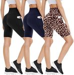 3 Pack Biker Shorts with Pockets for Women – 8"/5" High Waisted Tummy Control Workout Spandex Shorts for Gym Yoga