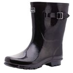 Jileon Half Height Wellington Boots for Women -Wide in Foot (EEE) and Ankle- Durable Boots for All weathers - Black Gloss 7