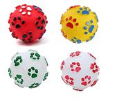 RvPaws Dog Chew Toys Dog Puppy Cat Pet Paw Print Squeaker Chew Sound Ball Playing Toy Toys Dog Teething Dog Balls Pet Rubber Spiked Ball (4 Pcs Set) Multicolore