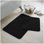 GC GAVENO CAVAILIA Greek Key Pattern Bath Mats 2 Piece Sets Non Slip, Soft Washable Rug Quick Dry Water Absorbent Bathroom Shower Mat & Pedestal Set, Black