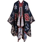 Lifetooler Women Poncho Cape Open Front Spring Cardigan Lady Reversible Free Size Cape Printed Oversized Warm Wraps Checked Knitted Tartan Blanket Bohemia Long Geometric Pattern Shawl