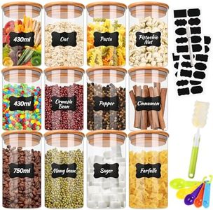 TEGOVE Set di 12 Barattoli Vetro con Coperchio in Bambù,430ml/ 750ml Barattoli Cucina con Coperchio di Bambù,Ermetici per Alimenti,Ideali per la Conservazione di Prodotti Secchi,Spezie,Tè,Noci ecc
