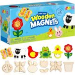 JOYIN 12 Wooden Magnet Creativity Arts & Crafts Painting Kit for Kids, Decorate Your Own Painting Gift for Boys Girls Age 3-12 Year Old,Birthday Parties and Family Crafts, Easter Crafts