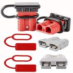 KingBra 2 Red+2 Grey Battery Quick Connect Disconnect Electrical Plug 6-8 Gauge Wire and 2pcs Red +2 Black Connector Dust Cover for Recovery Winch or Trailer | 12-36V DC, 50A/600V