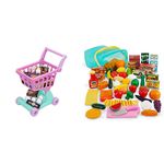 Play Circle by Battat - Shopping Day Grocery Cart (30-Piece) + Pantry in a Bucket Pretend Play Food Set (79-Piece)