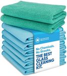 Microfiber Glass Cleaning Cloths | Streak Free Windows & Mirrors | Lint Free Towels | Car Windows Wipes | Polishing Rags | Machine Wash- Blue, Green (8 Pack)