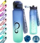 34 oz Insulated Water Bottle with 32 oz Timed Marker - Cute Gym Water Bottles with Fruit Infuser & Shaker - For Workout Fitness Travel - Locking Flip Lid (Twilight, 34oz)