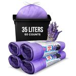 Lavender Scented 4 Rolls 30L 35 Litre, Counts 60 Bin Bags 100% Recycled Plastic Bin Liners, Very Strong with Drawstring Trash Bags for Kitchen, Office General Waste or Recycling Bags