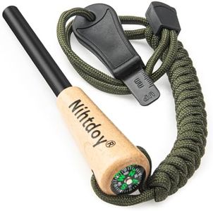 Nihtdoy Ferro Rod Fire Starter Kit – Carbon Steel Striker & Compass-Integrated Hardwood Handle | Flint and Steel Survival Tool for Camping, Hiking, Bushcraft & Emergency