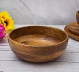 OGGN Wooden Serving Bowl Multipurpose Bowl Salad Bowl Kitchen Bowl Serving Bowl for Breakfast Snacks Soup for Home Kitchen, Brown Size 7.5 Inch