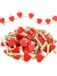 3A Featuretail Heart Shaped Wooden Clips, Wooden Clips for Photo Hanging and Decoration Craft, Mini Clothespins with Jute Rope Size: 3 CM (Pack of 40)