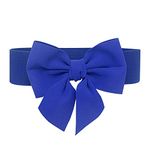 Women's Bowknot Wide Belt, Elastic Vintage Big Bow Belts for Dresses Girls Cute Waist Belt for Christmas Party Adorable Dress Accessory (Blue Waist Belt)