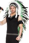 Music Legs Men's Long Feather Indian Headdress, White, One Size