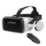 LONGLU VR Headset for Mobile Phones 4.7-6.7 Inch Screen 3D Virtual Reality Glasses Bluetooth Headset with Controller Compatible with iPhone Samsung Android Cellphone etc (with Controller)