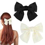 Bow Hair Clip, 2Pcs Hair Bows for Women Big Bowknot Hairpin French Hair Clips with Ribbon Solid Color Hair Barrette Clips Soft Satin Silky Hair Bows for Women Girls(Black+White)