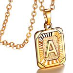 FOCALOOK Gold Letter Necklace for Women Men, Stainless Steel Initials Pendant Jewellery Captial A Charm with Study Chain 50+5cm