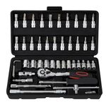 SOSINYA 46 Piece Car Tool Kit, 1/4 Inch Drive Socket Set, Ratchet Wrench Set with Metric Sockets, Screwdriver Bits, Extension Bars for DIY, Auto Repair, and Household Maintenance