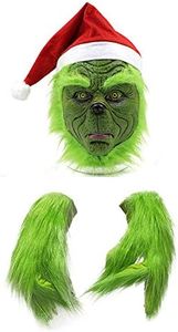 Christmas Mask and Gloves Costume Props Scary Mask Latex Full Head Adult Masks Santa hat mask Green