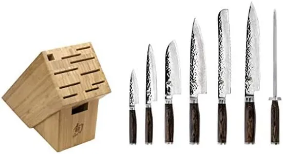 Shun Premier 8 Piece Professional Block Set, Features 6 Shun Premier Knives, Honing Steel and 11-Slot Bamboo Knife Block, Handcrafted Japanese Knife Set, Pakkawood Handles