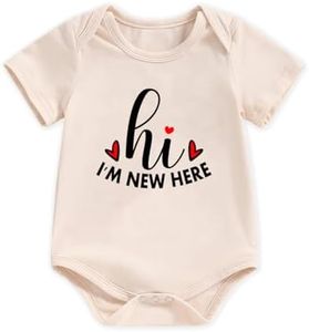 Kakaban Hi I'm New Here Baby Boys Girls Bodysuit Pregnance Announcement Newborn Infant Shower Gift (0-3Months,Beige Hi New Here)