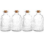 MyGift Vintage Embossed Clear Glass Bottles with Corked Lids, Set of 4