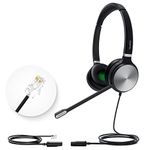 Yealink Phone Headsets for Office Phones YHS36 QD to RJ9 Wired Headset Compatible with Poly Avaya Snom Grandstream Phones Desk Landline VoIP Headset with Microphone -Dual/170g/2.1m Cable