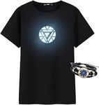 Arc Reactor Illuminate T-Shirt Tony Cosplay Novelty Costume Stark Bracelet, Black, XX-Large