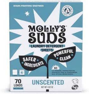 Molly’s Suds Laundry Detergent Sheets | Gentle on Sensitive Skin, Powerful Bio-Based Enzymes, Stain-Fighting | Liquidless & Plastic-Free Packaging | 70 Loads (Unscented)