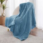 VAS COLLECTIONS Reversible Sherpa Fleece Throw Blanket Plush Flannel Throw, Ultra Soft Warm Ribbed Microfiber All Season/ac Blanket for Sofa Couch Bed, Luxury Thick Striped Blanket, Blue, 220x150 CM,