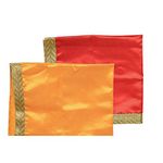 Red Yellow Aasan Small Pooja Cloth Mat Aasan for God Idol Statue Decorative Cloth Set of 2 (Size:-12'' X 12'') for Indian Traditional Multipurpose Pooja Festival Temple Decorations Item & Article