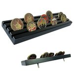 ASmileIndeep Military Challenge Coin Display Holder Wood,4 Row Challenge Coin Stand Case Holds 35 Coins,Military Coin Holder Rack for Desk,Challenge Coin Display Holder Collector ,Black Finish