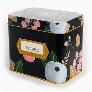 Polite Society Black Floral Recipe Box | 24 Size 4x6 Recipe Cards & 12 Dividers |Black Floral Recipe Tin Perfect for Housewarming, Easter