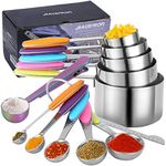 HAUSPROFI Measuring Cups and Spoons Set of 14, Stainless Steel Cup Measurement Set with Measuring Scoop and Clip for Food, Soft Silicone Handle and Ruler, for Baking, Kitchen Cooking, Liquid and Solid