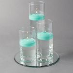 Eastland Round Mirror and Cylinder Vases Centerpiece with Richland Floating Candles 3". 4 Piece Set (12" Mirror, White)