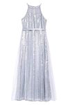 Fairy Dolls Girl's Sequined Solid Maxi Gown (ALINE965_Silver_8 Years-9 Years)