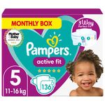 Pampers Baby Nappies Size 5 (11-16 kg/24-35 Lb), Active Fit, 136 Nappies, MONTHLY SAVINGS PACK, Pampers’ Trusted Fit and Comfort For Your Wild Child