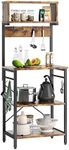 Bestier Kitchen Baker's Rack Microwave Oven Stand Kitchen Shelf with Hutch 8 Side Hooks Coffee Station Utility Storage Shelf for Kitchen Dining Room Living Room