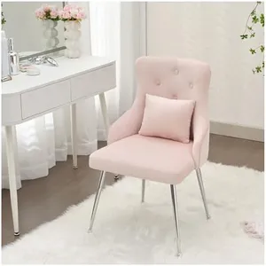 UDAX Velvet Vanity Dining Chairs, Upholstered Makeup Accent Reading Chair, Office Desk Vanity Stool Chairs with Metal Legs for Kitchen, Bedroom, Living Room, Pink