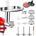 Stainless Steel Meat Grinder Attachments for KitchenAid Stand Mixers Accessories, Food Meat Grinder, 3 Sausage Stuffer, 4 Grinding Blades, 4 Grinding Plates, Burger Press, Meatball Maker