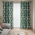 ColorBird Green Linen Curtains for Bedroom, 63 Inch Curtains 2 Panel Set,Modern Circle Patterned Living Room Drapes Light Filtering Curtains for Dining Room